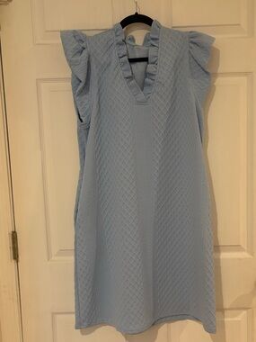 NWOT Light Blue Ruffle Sleeve V-Neck Women's Dress